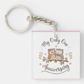 Cute Owls “My Only One” Anniversary Pink T-Shirt  Sleutelhanger (voorkant)