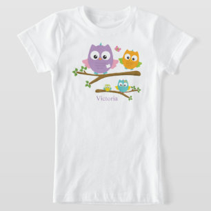 Cute Owls Name Girls Pink Paars Blue T-shirt