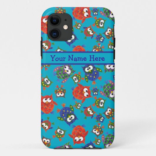Cute Owls on Turquoise Blue Background Case-Mate iPhone Case (Achterkant)