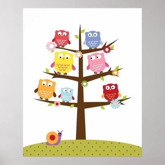 Cute owls op boomillustratie poster (Voorkant)