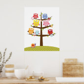 Cute owls op boomillustratie poster (Keuken)