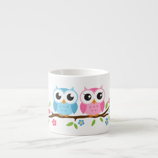Cute owls op een gepersonaliseerde naam van de blo espresso kop (Voorkant)