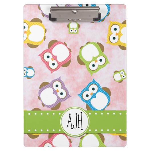 Cute Owls, Owl Pattern, Colorful Ownership, Monogr Klembord (Voorkant)