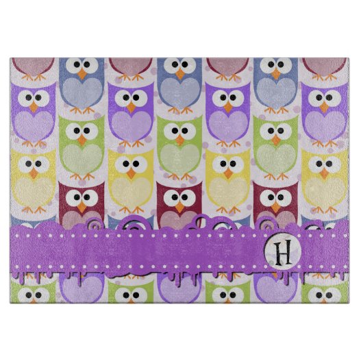 Cute Owls, Owl Pattern, Colorful Ownership, Monogr Snijplank (Voorkant)