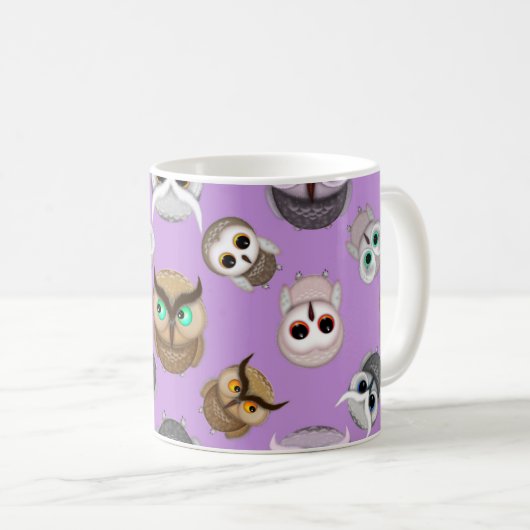 Cute Owls Pattern op Paarse achtergrond Koffiemok (Voorkant rechts)