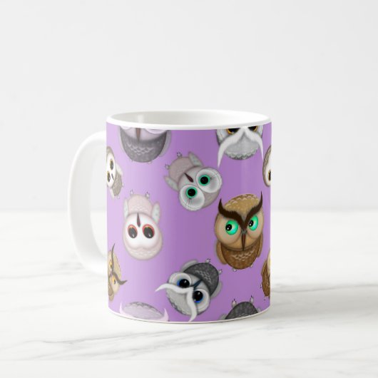 Cute Owls Pattern op Paarse achtergrond Koffiemok (Voorkant links)