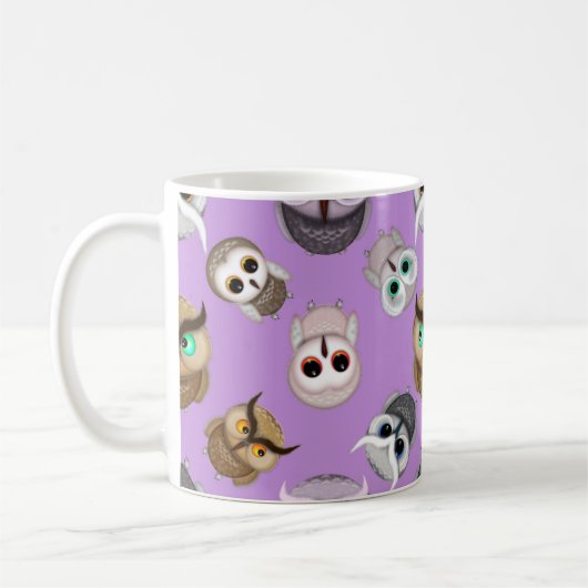 Cute Owls Pattern op Paarse achtergrond Koffiemok (Links)