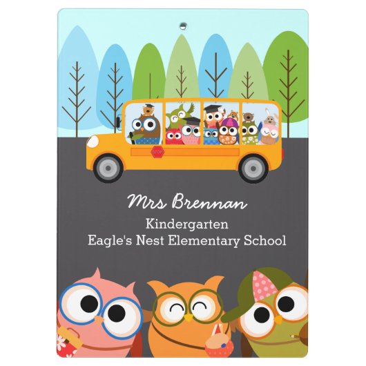 Cute Owls School Bus Personalized Teacher Klembord (Achterkant)