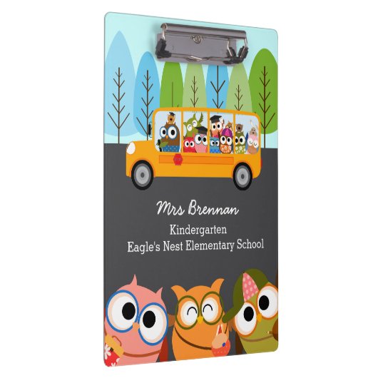 Cute Owls School Bus Personalized Teacher Klembord (Rechts)