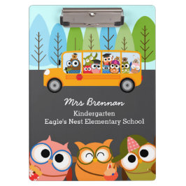 Cute Owls School Bus Personalized Teacher Klembord