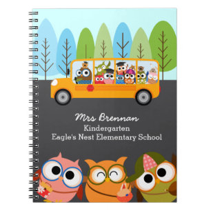 Cute Owls School Bus Personalized Teacher Notitieboek