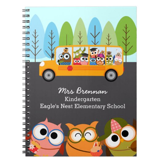 Cute Owls School Bus Personalized Teacher Notitieboek (Voorkant)