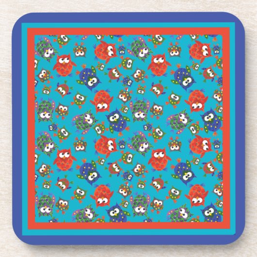 Cute Owls Set Square Cork-Backed Onderzetters (Voorkant)