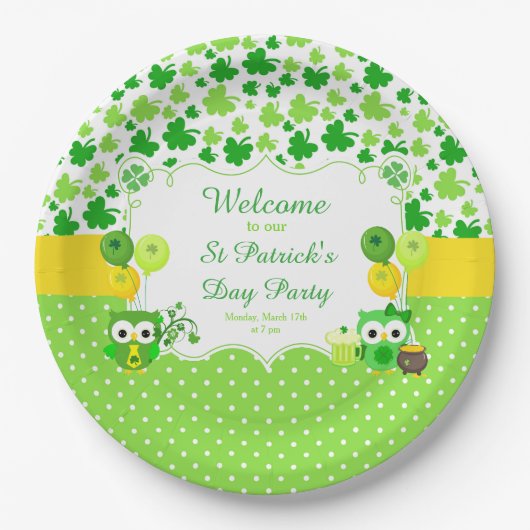 Cute Owls St Patrick's Day Party Papieren Bordje (Voorkant)