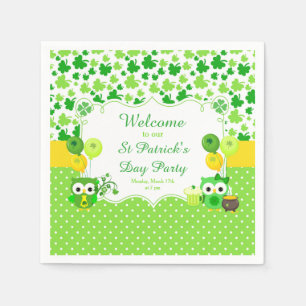 Cute Owls St Patrick's Day Party Servet