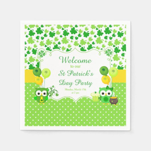 Cute Owls St Patrick's Day Party Servet (Voorkant)