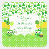 Cute Owls St Patrick's Day Party Vierkante Sticker (Voorkant)