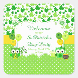 Cute Owls St Patrick's Day Party Vierkante Sticker