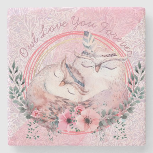 Cute Owls Stenen Onderzetter (Voorkant)