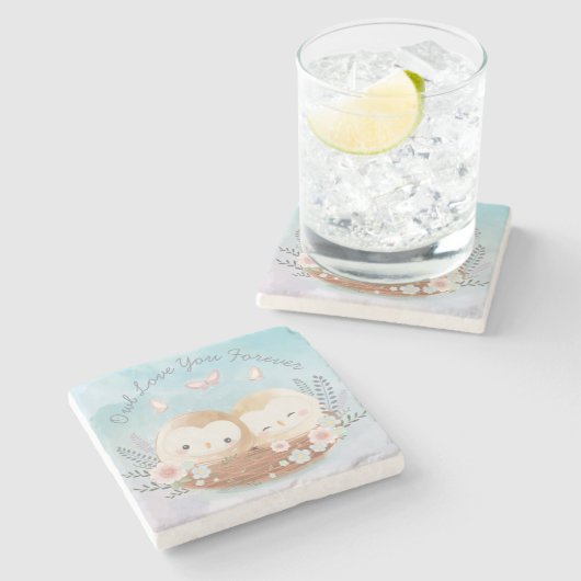 Cute Owls Stone Onderzetter (Zijkant)