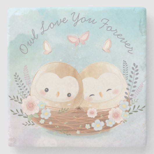 Cute Owls Stone Onderzetter (Voorkant)