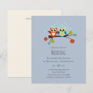 Cute OWLS Thmed Wedding Blue Sinaasappel