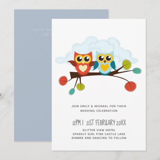 Cute OWLS Thmed Wedding Blue Sinaasappel (Voorkant / Achterkant)