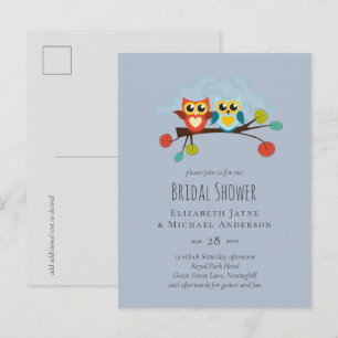 Cute OWLS Thmed Wedding Blue Sinaasappel Briefkaart