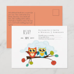 Cute OWLS Thmed Wedding Blue Sinaasappel Briefkaart