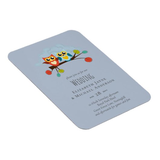 Cute OWLS Thmed Wedding Blue Sinaasappel Magneet (Rechterzijde)