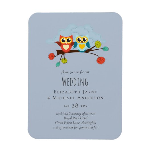 Cute OWLS Thmed Wedding Blue Sinaasappel Magneet (Verticaal)