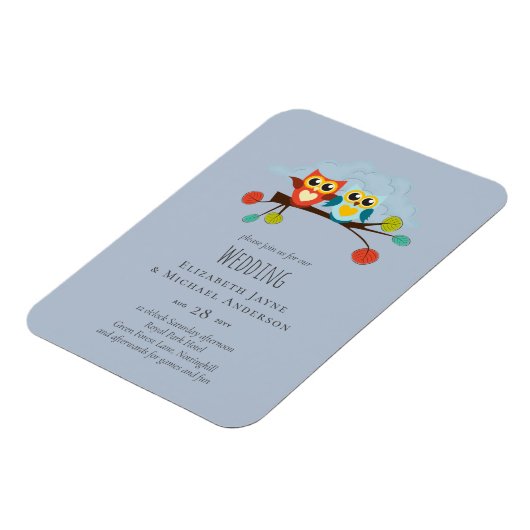 Cute OWLS Thmed Wedding Blue Sinaasappel Magneet (Linkerzijde)