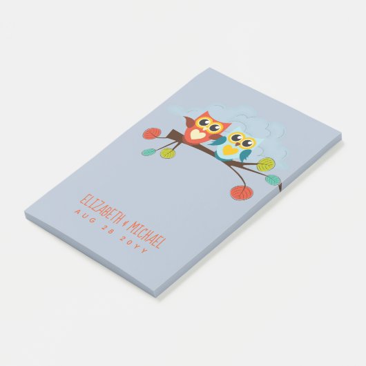 Cute OWLS Thmed Wedding Blue Sinaasappel Post-it® Notes (Schuin)