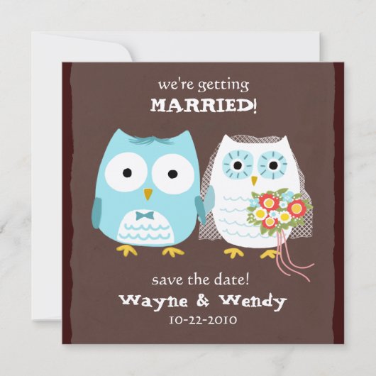 Cute Owls Wedding Bride en Groom Save the Date (Voorkant)