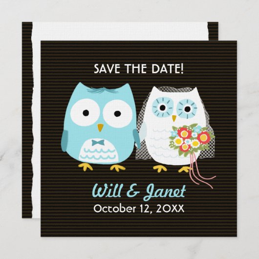 Cute Owls Wedding Bride en Groom Save the Date (Voorkant / Achterkant)