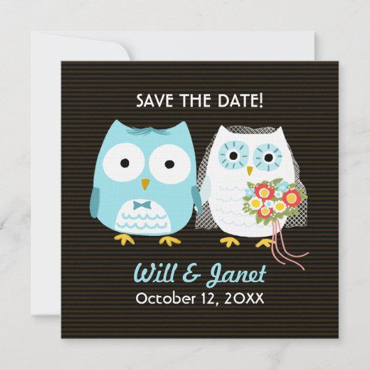 Cute Owls Wedding Bride en Groom Save the Date (Voorkant)