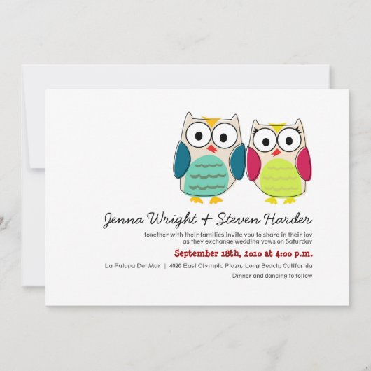 Cute Owls Wedding Invitation Kaart (Voorkant)