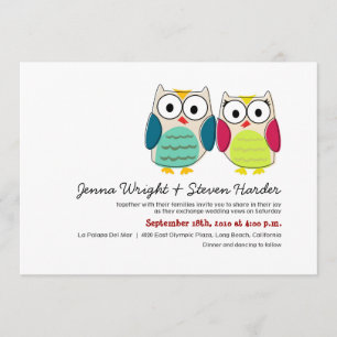 Cute Owls Wedding Invitation Kaart