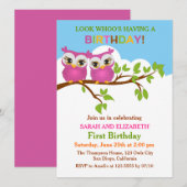 Cute Ownership on Branch Twins Birthday Party nodi Kaart (Voorkant / Achterkant)