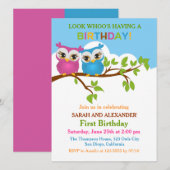 Cute Ownership on Branch Twins Birthday Party nodi Kaart (Voorkant / Achterkant)