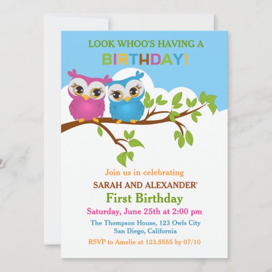 Cute Ownership on Branch Twins Birthday Party nodi Kaart (Voorkant)