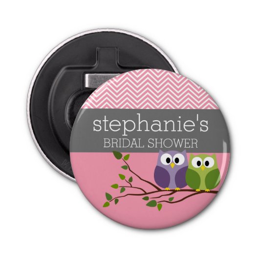 Cute Ows on Branch Baby Girl Shower Pink Button Flesopener (Voorkant)