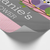 Cute Ows on Branch Baby Girl Shower Pink Cadeaupapier (Hoek)