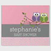 Cute Ows on Branch Baby Girl Shower Pink Cadeaupapier (Vlak)
