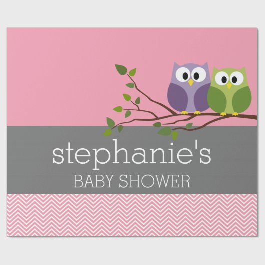 Cute Ows on Branch Baby Girl Shower Pink Cadeaupapier (Vlak)