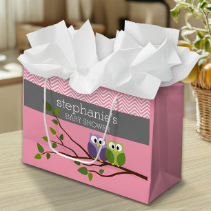 Cute Ows on Branch Baby Girl Shower Pink Large Cadeautasje