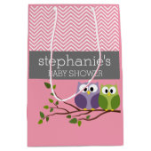 Cute Ows on Branch Baby Girl Shower Pink Medium Cadeauzakje (Voorkant)