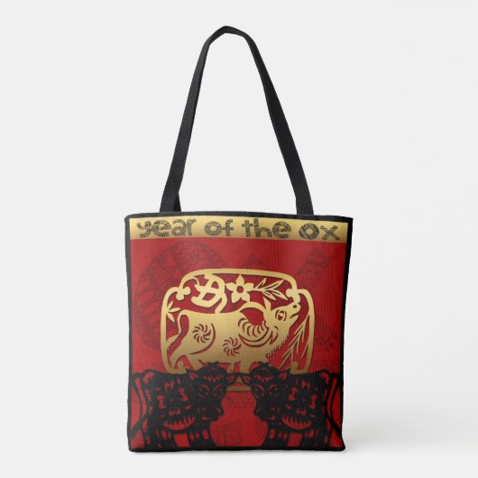 Cute Ox Chinese Year Zodiac Birthday Canvas tas (Achterkant)