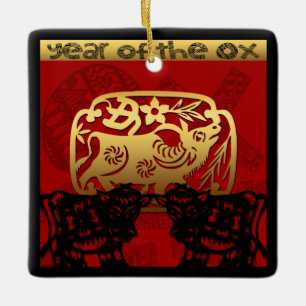 Cute Ox Chinese Year Zodiac Birthday Square O Keramisch Ornament