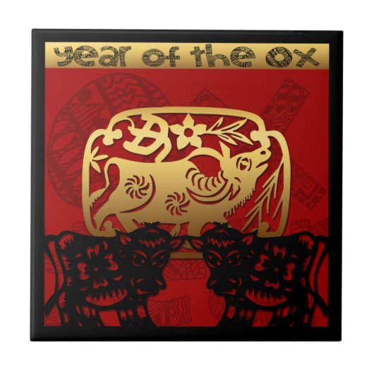 Cute Ox Chinese Year Zodiac Birthday Square Tegel Tegeltje (Voorkant)